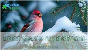 red-breasted birds with rosy plumage