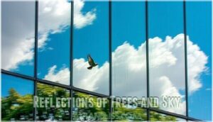 reflections of trees and sky