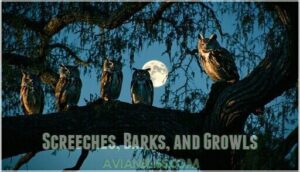 screeches, barks, and growls