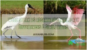 wood stork vs roseate spoonbill