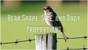 beak shape, size, and body proportions