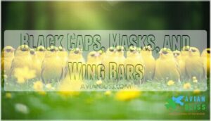 black caps, masks, and wing bars