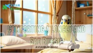 comforting a lonely and sad budgie