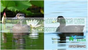 contrasting stiff-tailed ducks with black scoters