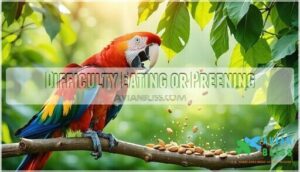 difficulty eating or preening