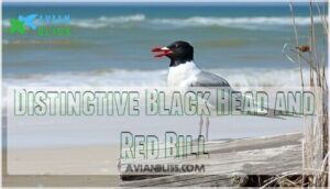 distinctive black head and red bill distinctive black head and red bill