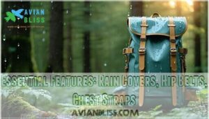 essential features: rain covers, hip belts, chest straps