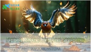 feather puffing and wing spreading