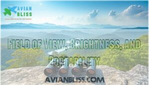 field of view, brightness, and portability