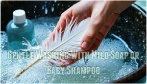 gentle washing with mild soap or baby shampoo