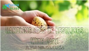 handling eggs or nestlings with care