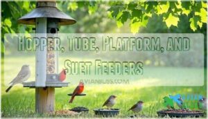hopper, tube, platform, and suet feeders