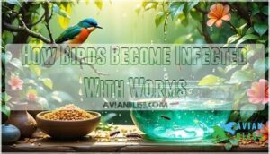 how birds become infected with worms