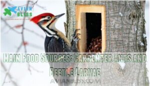 main food sources: carpenter ants and beetle larvae