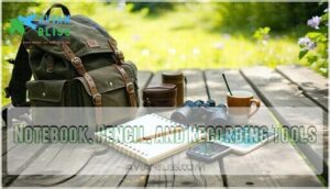 notebook, pencil, and recording tools