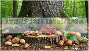 offering fresh fruits and nuts to woodpeckers