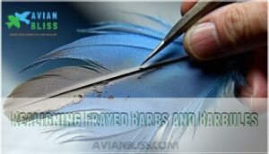 realigning frayed barbs and barbules