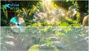 reflective tape, cds, and flash balloons