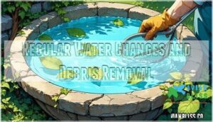 regular water changes and debris removal