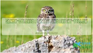sandy-colored plumage and bright-yellow eyes