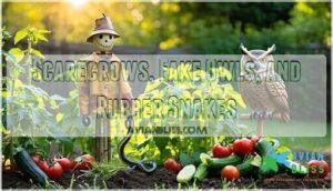 scarecrows, fake owls, and rubber snakes
