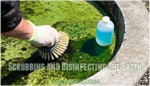 scrubbing and disinfecting the basin