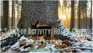 signs of activity: holes, chips, and tracks