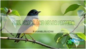 size, shape, and color pattern