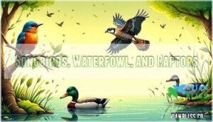songbirds, waterfowl, and raptors