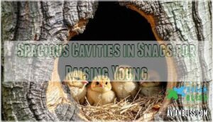 spacious cavities in snags for raising young