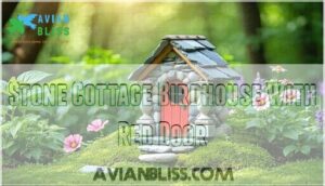 stone cottage birdhouse with red door stone cottage birdhouse with red door
