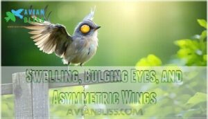 swelling, bulging eyes, and asymmetric wings swelling, bulging eyes, and asymmetric wings