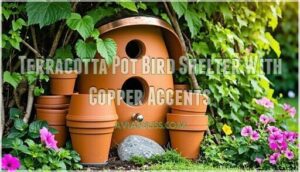 terracotta pot bird shelter with copper accents terracotta pot bird shelter with copper accents