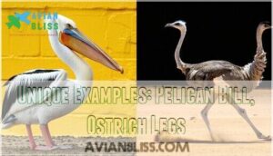unique examples: pelican bill, ostrich legs unique examples: pelican bill, ostrich legs