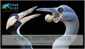 unusual growths or cracks