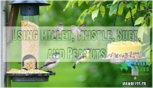 using millet, thistle, suet, and peanuts