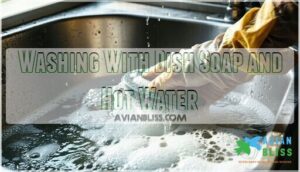 washing with dish soap and hot water