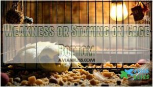 weakness or staying on cage bottom