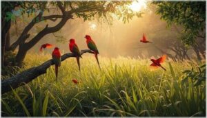 australian and asian red birds (crimson rosella, red avadavat, etc.)