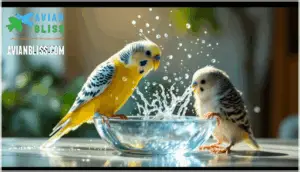 bathing budgies and small birds