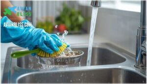 cleaning food and water dishes