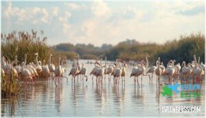 flamingos and wading birds