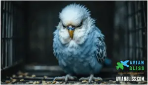 fluffed feathers and hunched posture