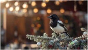 holiday market event with black and white bird theme