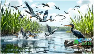 pelicans, cormorants, and darters