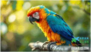 physical symptoms (feather condition, breathing, posture)