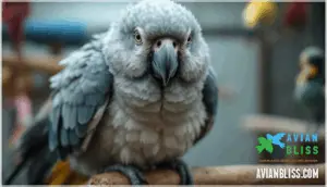 puffed feathers and unusual posture