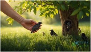 returning a baby starling to its nest