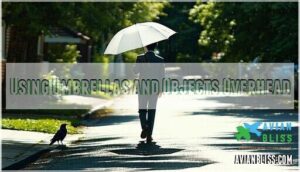 using umbrellas and objects overhead