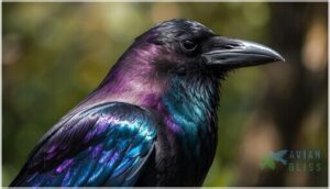 all-black iridescent plumage